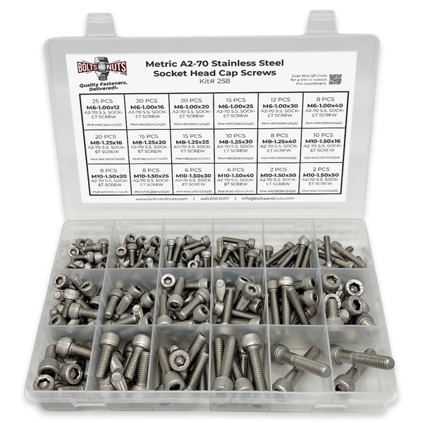 Boltsandnuts.Com Metric Allen Socket Head Cap Screws Bolts A2-70 Stainless Steel Assortment - 211 PCS Assortment Kit #258 - main